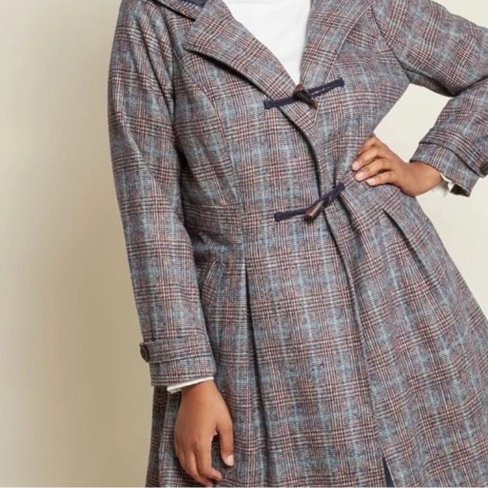 ModCloth solstice Plaid Trench Coat medium - Picture 2 of 2